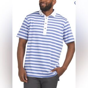 Greyson Blue and White Striped Polo Shirt